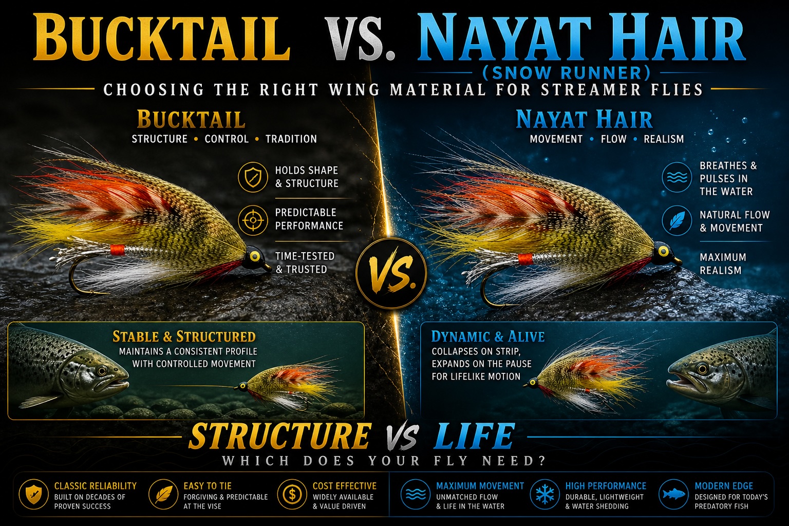 Bucktail vs. Nayat Hair (Snow Runner): Choosing the Right Wing Material for Streamer Flies