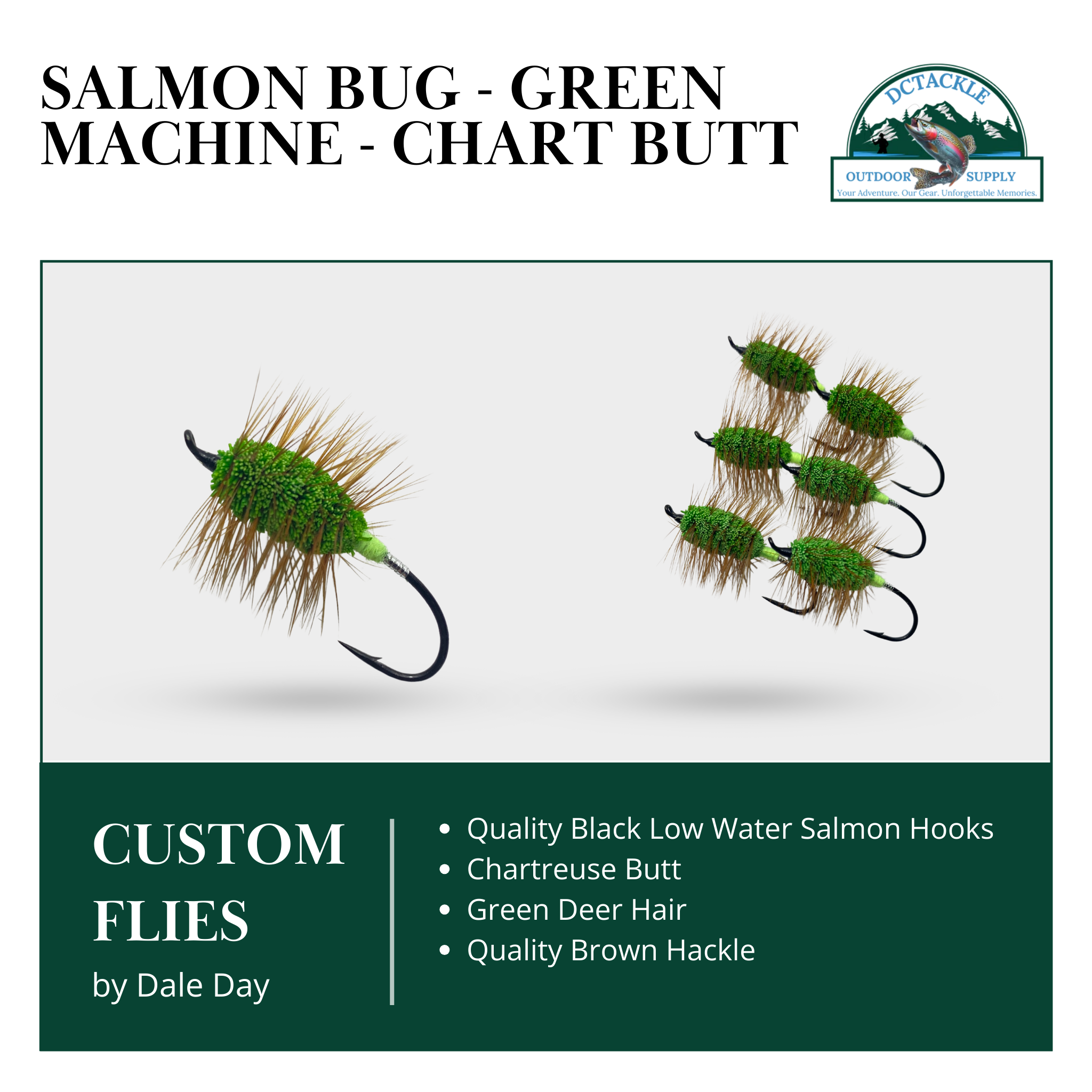 Atlantic Salmon Dry Fly, Deer Hair Bug, Green Machine - Fl