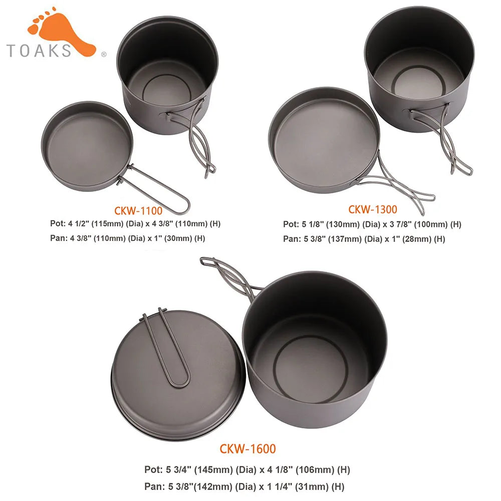 TOAKS Cookware Set Ultralight Titanium Pot Frying Pan Outdoor Camping ...