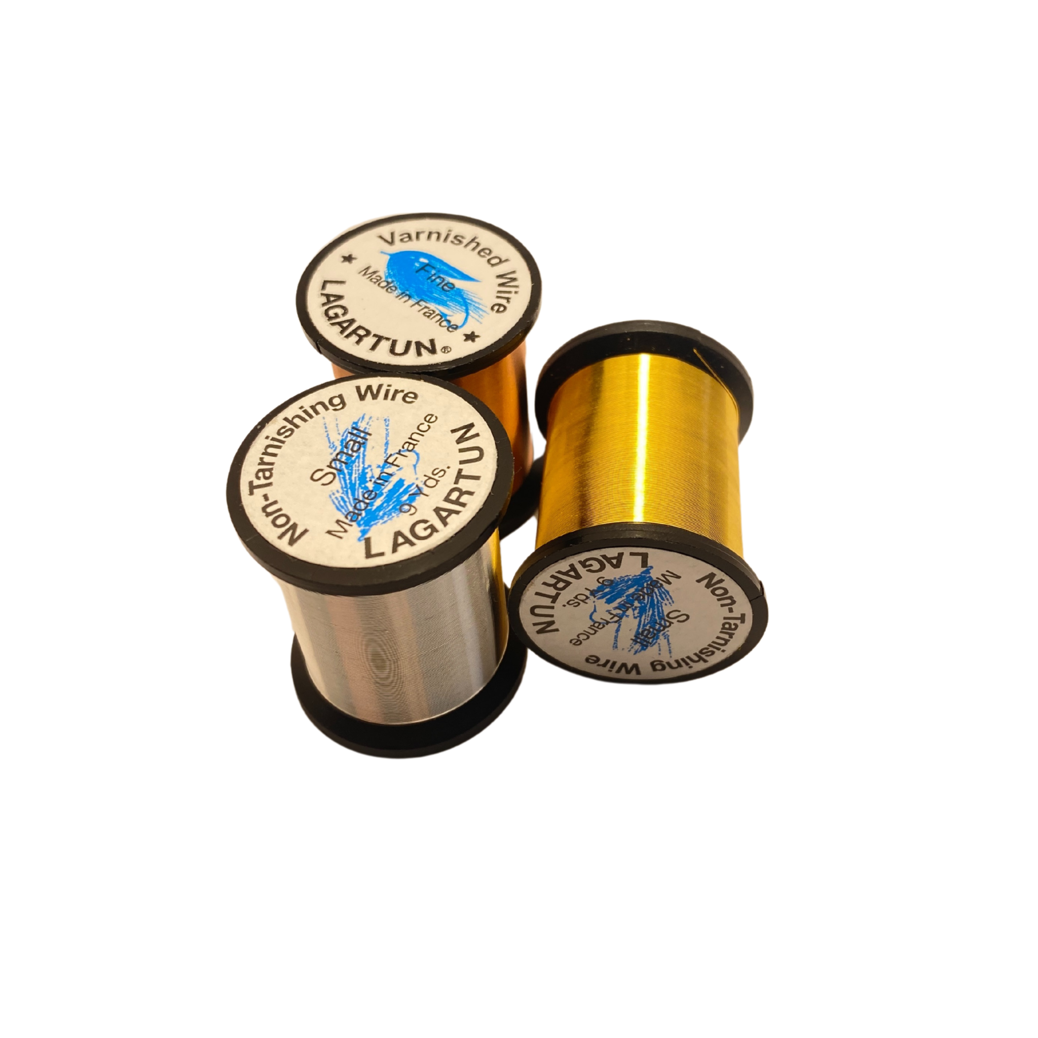 Four spools of Lagartun wire with visible branding on a white background