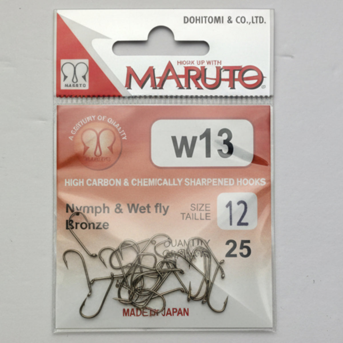 Packaged fishing hooks with maruto brand name on a white background