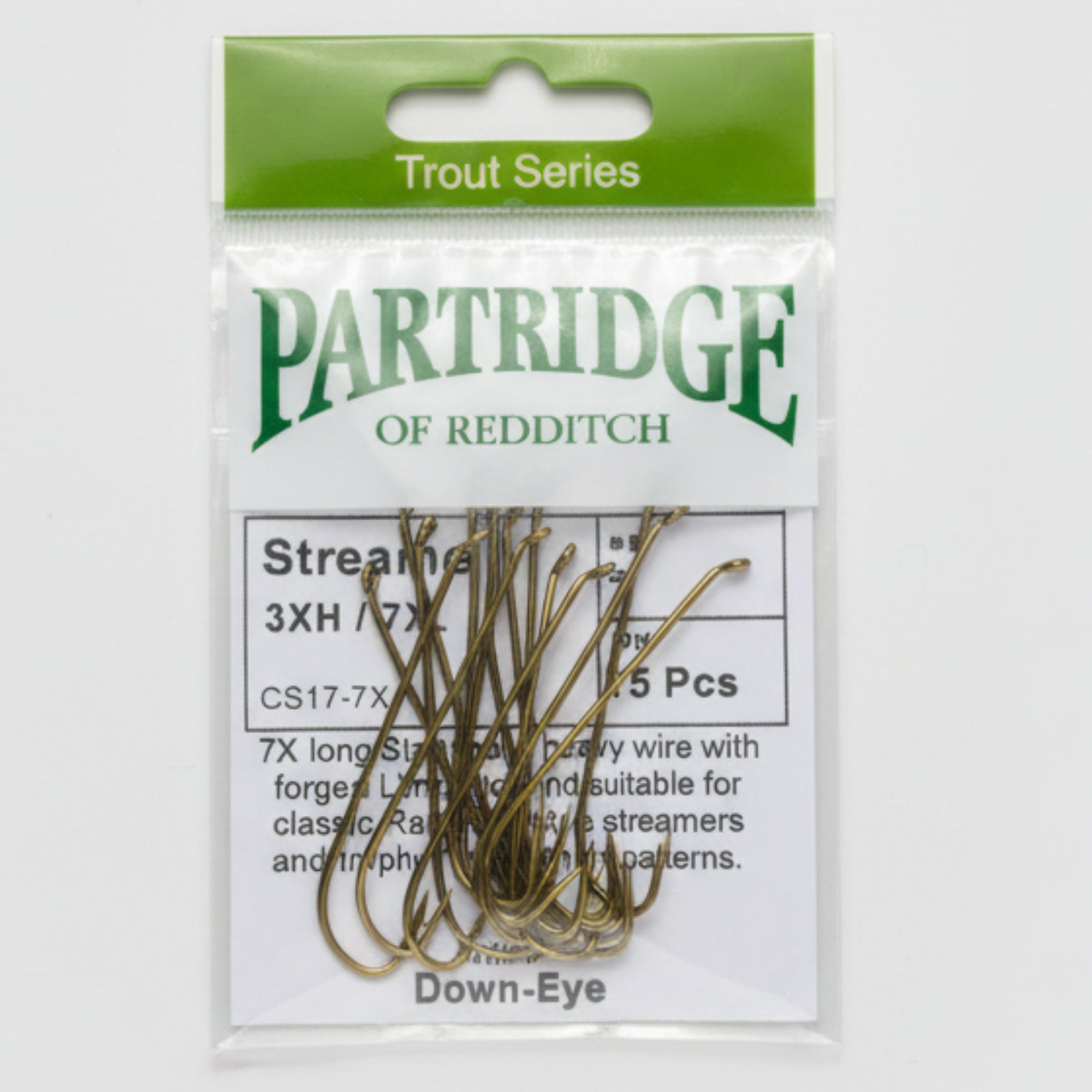 Packaged Partridge of Redditch fishing hooks on a white background