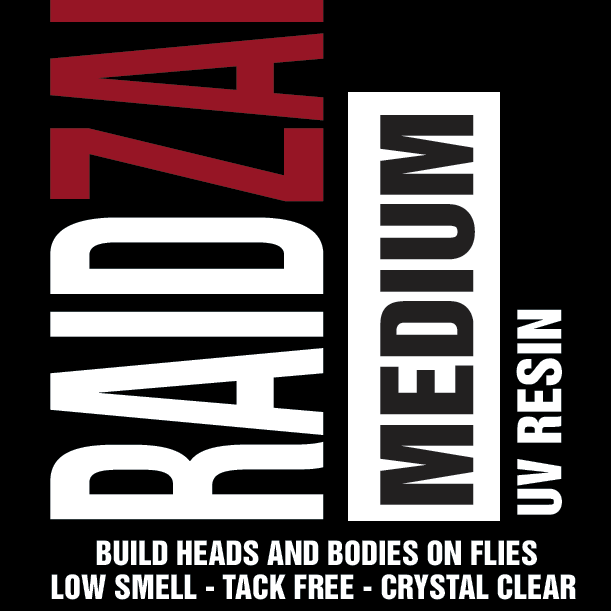 RAID ZAP Medium UV Resin packaging on a black background