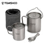 Tomshoo 3 PCS Titanium Cookware Set Ultralight 750ml Pot 450ml Water Cup Mug w Lid Folding Spork for Outdoor Camping Backpacking
