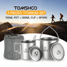 Tomshoo Ultralight Titanium 3PCS 750ml Titanium Pot 450ml Water Cup Mug with Lid Collapsible Handle Folding Spork for Camping