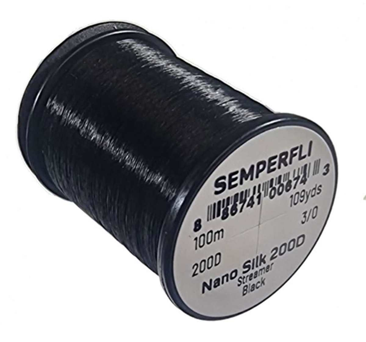 Spool of Semperfli Nano Silk 200D thread on a white background