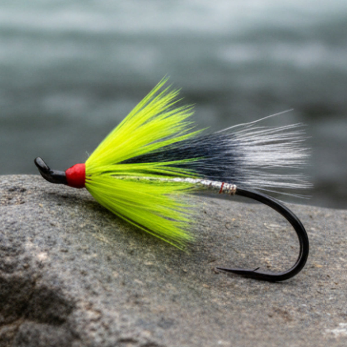 Atlantic Salmon Flay. Silver Cosseboom. Silver body, Black & White wing with Yellow collar