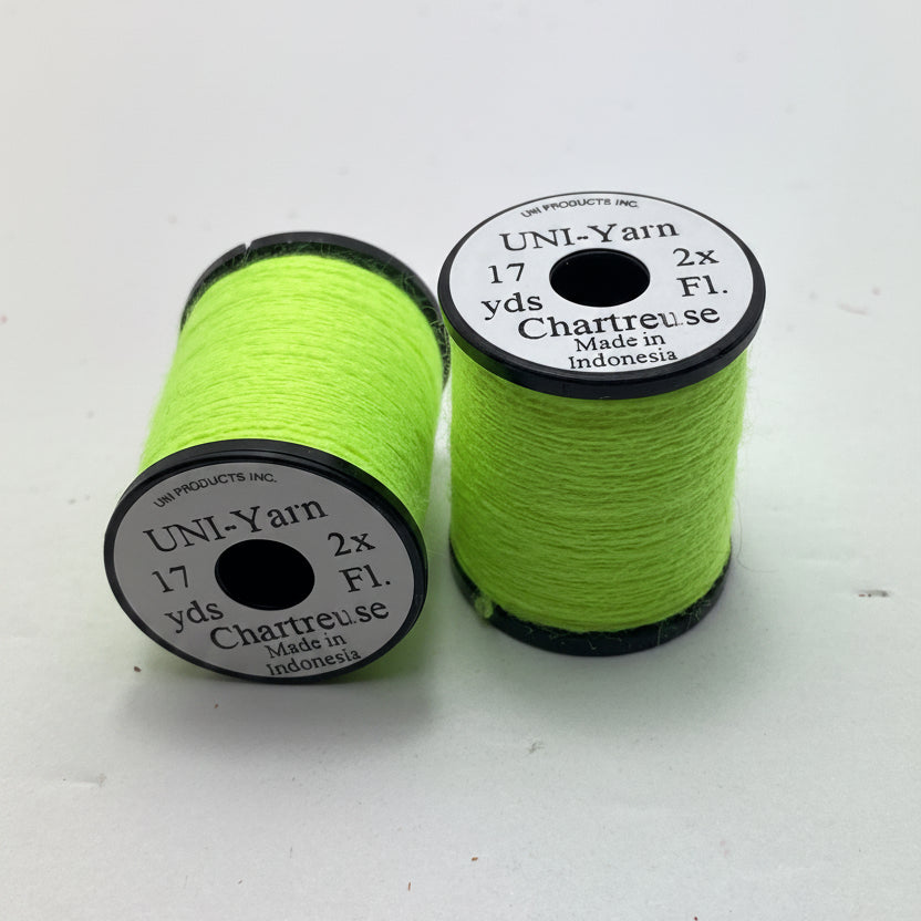 Uni Yarn in chartreuse on a white background