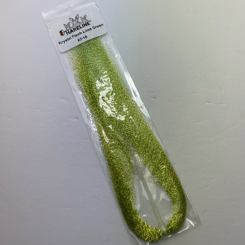 Fly tying material, hareline krystal flash in lime green