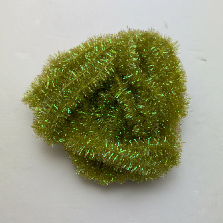 Fly tying material, hareline krystal flash chenille in color olive