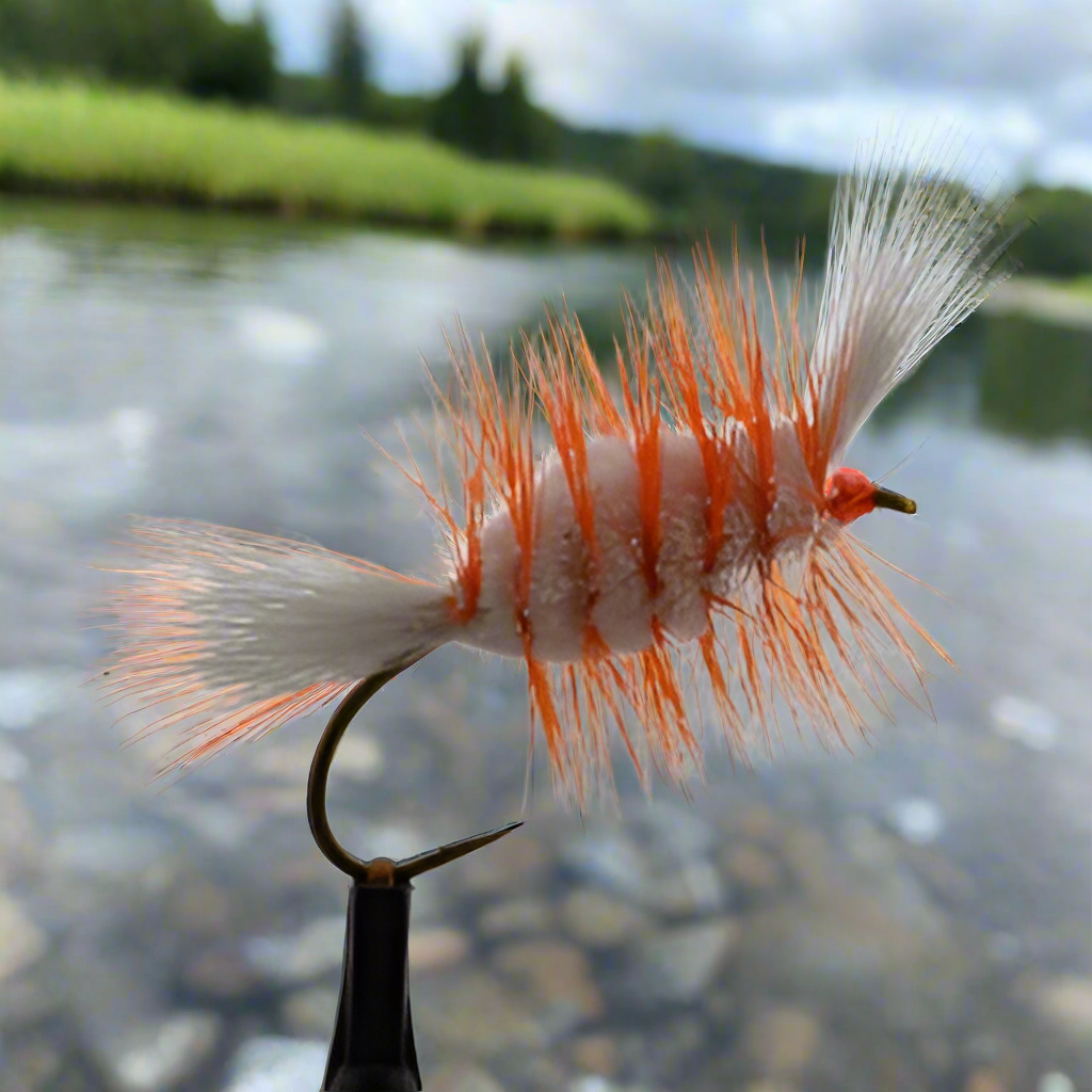 Salmon Bomber - White with Orange Hackle